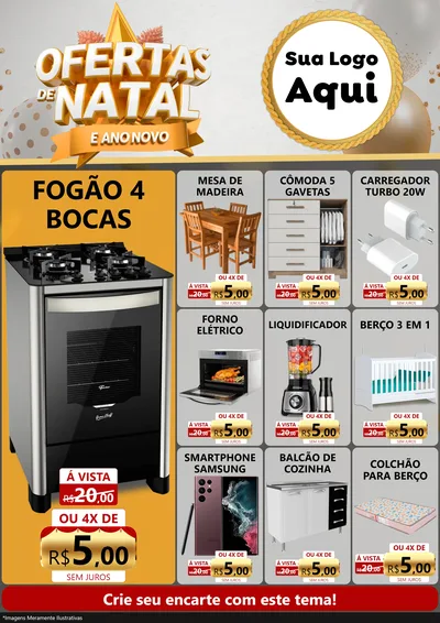 Modelo de Encarte para Encarte A4 Vertical com o tema Ofertas De Natal E Ano Novo para Móveis e Eletro