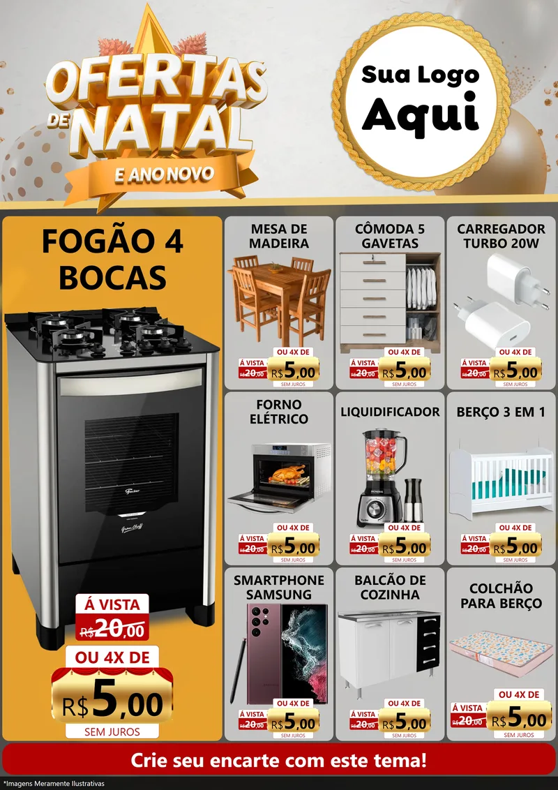 Modelo de Encarte para Encarte A4 Vertical com o tema Ofertas De Natal E Ano Novo para Móveis e Eletro