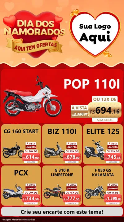 Modelo de Rede Social para Stories com o tema Dia dos Namorados - Aqui Tem Ofertas para Concessionaria de Motos