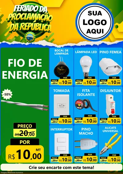 Modelo de Encarte para Encarte A4 Vertical com o tema Feriado da Proclamação da República para Materiais Elétricos