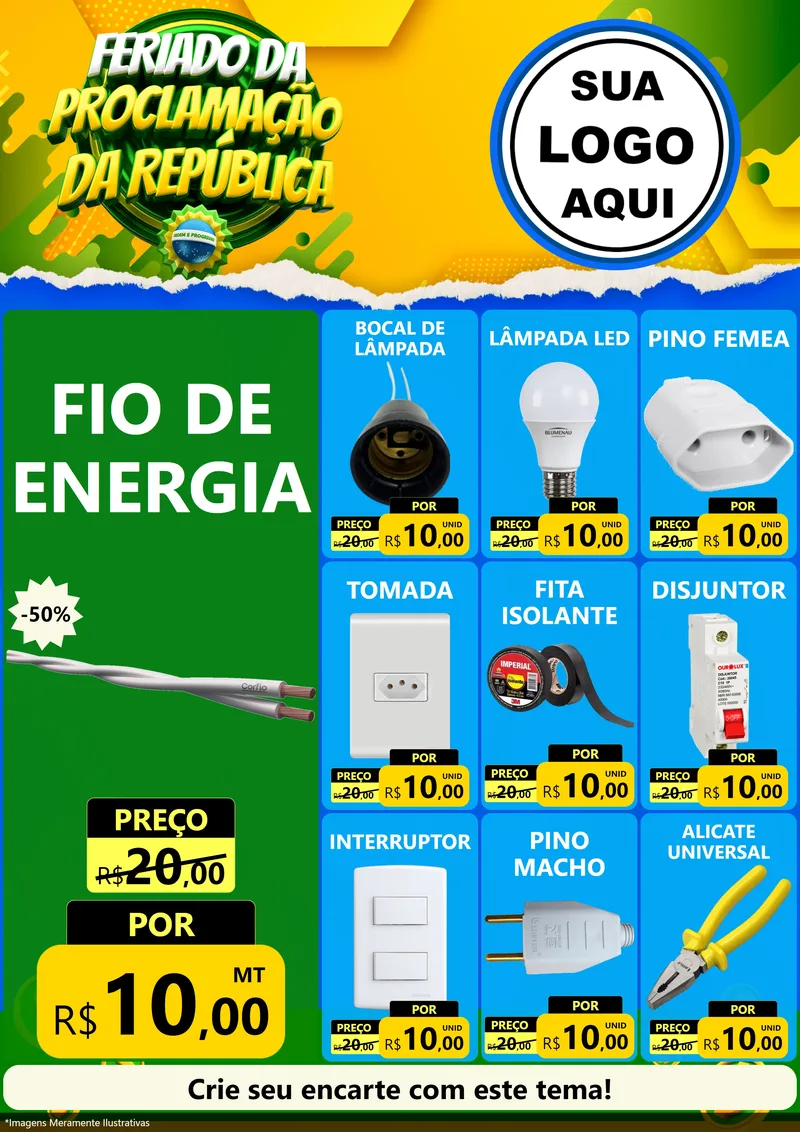 Modelo de Encarte para Encarte A4 Vertical com o tema Feriado da Proclamação da República para Materiais Elétricos