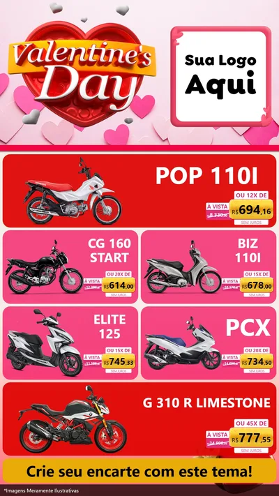 Modelo de TV para TV Vertical com o tema Valentine's Day para Concessionaria de Motos