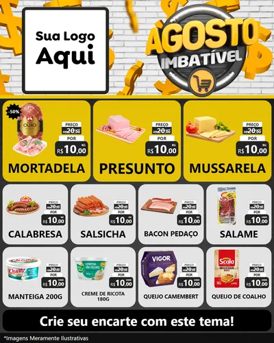 Modelo de Rede Social para Feed Instagram com o tema Agosto imbatível para Frios e Laticínios