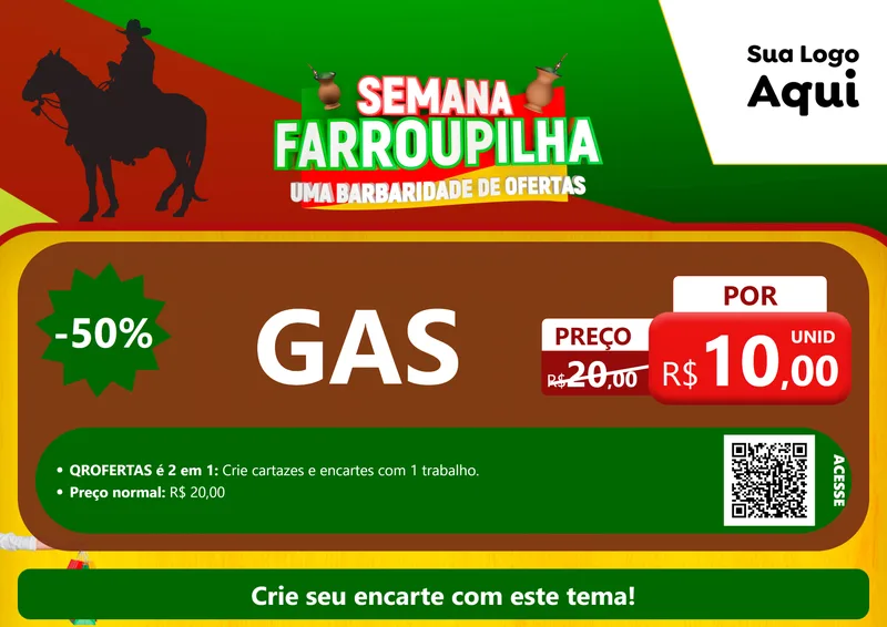 Modelo de Cartaz para Cartaz A4 Horizontal com o tema Semana Farroupilha - Uma Barbaridade de Ofertas para Água e gás