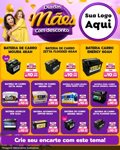 Modelo de Rede Social para Feed Instagram com o tema Dia das Mães com Desconto para Baterias Elétricas