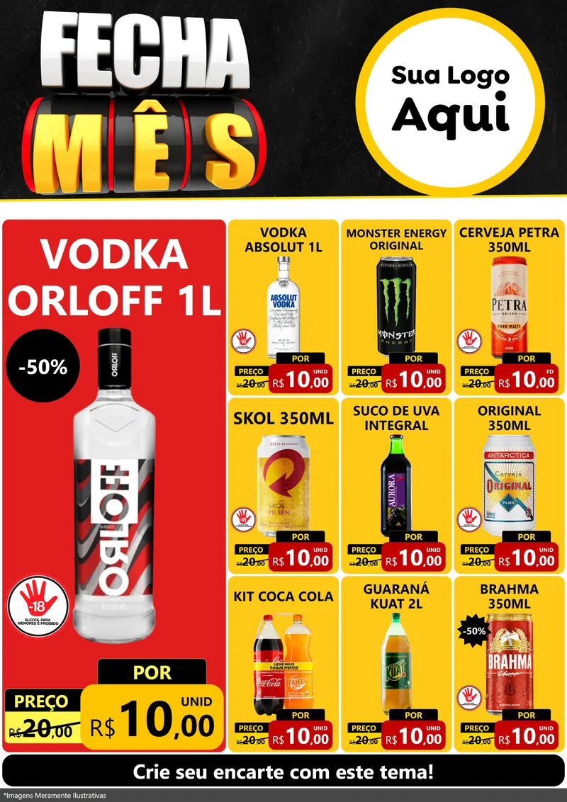 Modelo de Encarte para Encarte A4 Vertical com o tema Fecha Mês para Distribuidora de bebidas