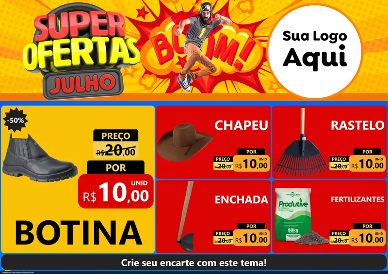 Modelo de Encarte para Encarte A4 Horizontal com o tema Super Ofertas Julho para Agropecuária
