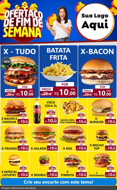 Modelo de Encarte para Encarte Grande com o tema Ofertaço de Fim de Semana para Hamburgueria