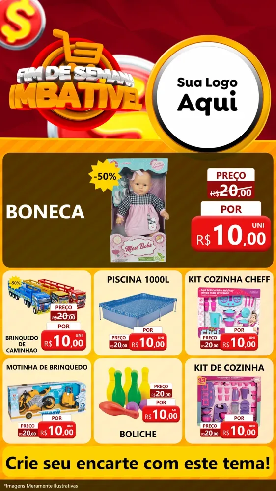 Modelo de Rede Social para Stories com o tema Fim de Semana Imbatível para Brinquedos