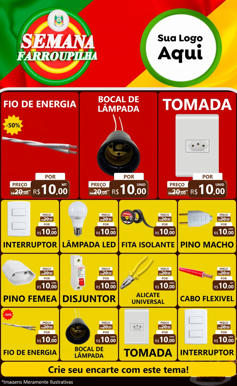 Modelo de Encarte para Encarte Grande com o tema Semana Farroupilha para Materiais Elétricos