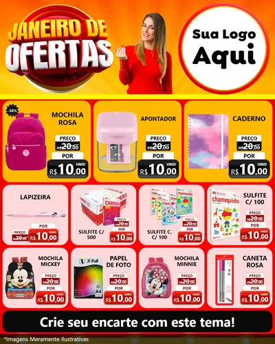Modelo de Rede Social para Feed Instagram com o tema Janeiro de Ofertas para Papelaria