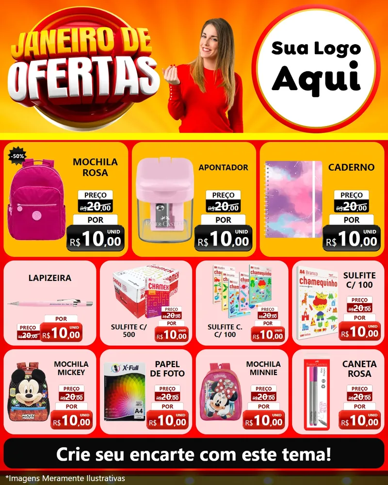 Modelo de Rede Social para Feed Instagram com o tema Janeiro de Ofertas para Papelaria