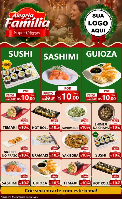 Modelo de Encarte para Encarte Grande com o tema Alegria Em Família - Super Ofertas para Comida japonesa