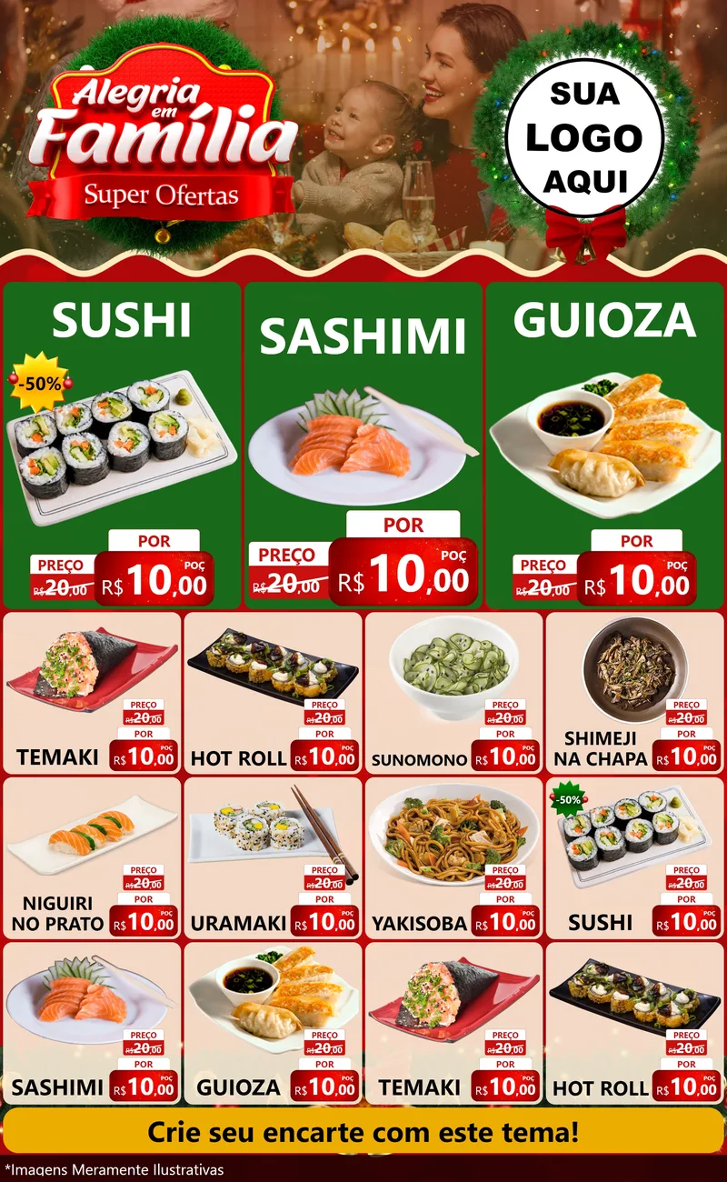 Modelo de Encarte para Encarte Grande com o tema Alegria Em Família - Super Ofertas para Comida japonesa