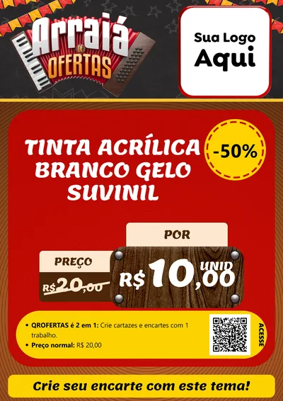 Modelo de Cartaz para Cartaz A4 Vertical com o tema Arraiá de Ofertas - Junina para Tintas e Ferramentas