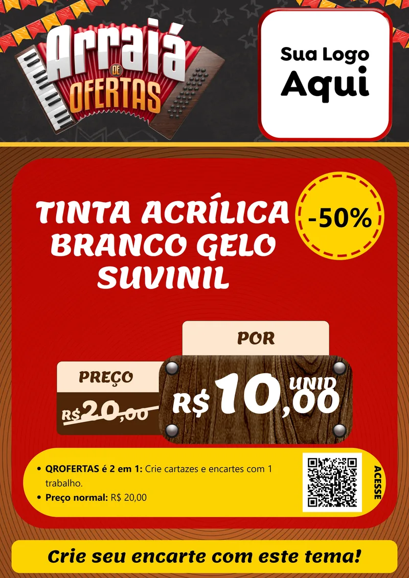 Modelo de Cartaz para Cartaz A4 Vertical com o tema Arraiá de Ofertas - Junina para Tintas e Ferramentas