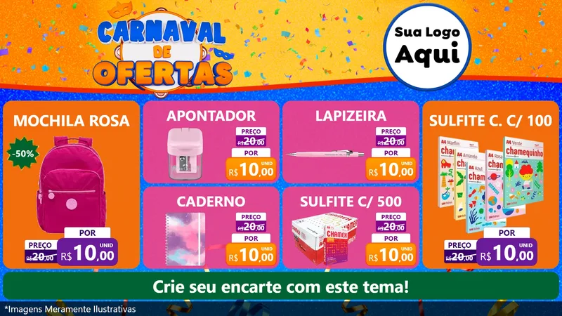 Modelo de TV para TV Horizontal com o tema Carnaval de Ofertas para Papelaria