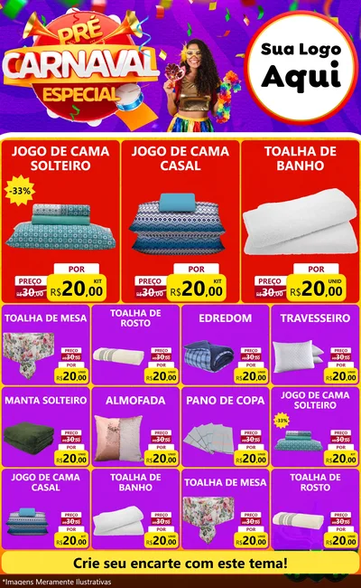 Modelo de Encarte para Encarte Grande com o tema Pré-Carnaval Especial para Cama, Mesa e Banho
