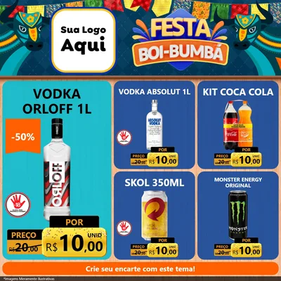 Modelo de Rede Social para Feed Facebook com o tema Festa Boi Bumbá para Distribuidora de bebidas