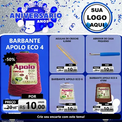 Modelo de Rede Social para Feed Facebook com o tema Promoção de Aniversário - 5 Anos para Armarinho e Aviamentos