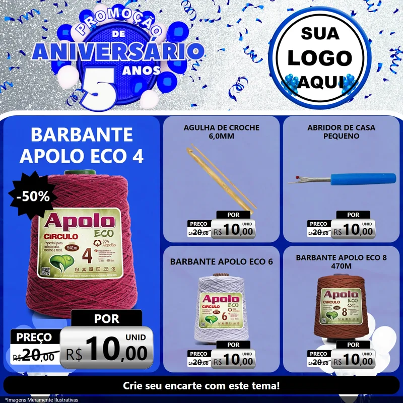 Modelo de Rede Social para Feed Facebook com o tema Promoção de Aniversário - 5 Anos para Armarinho e Aviamentos