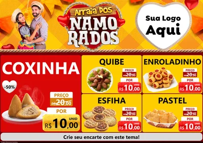 Modelo de Encarte para Encarte A4 Horizontal com o tema Arraiá dos Namorados para Salgadaria