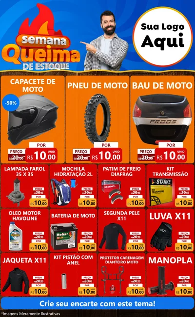 Modelo de Encarte para Encarte Grande com o tema Semana Queima de Estoque para Moto peças