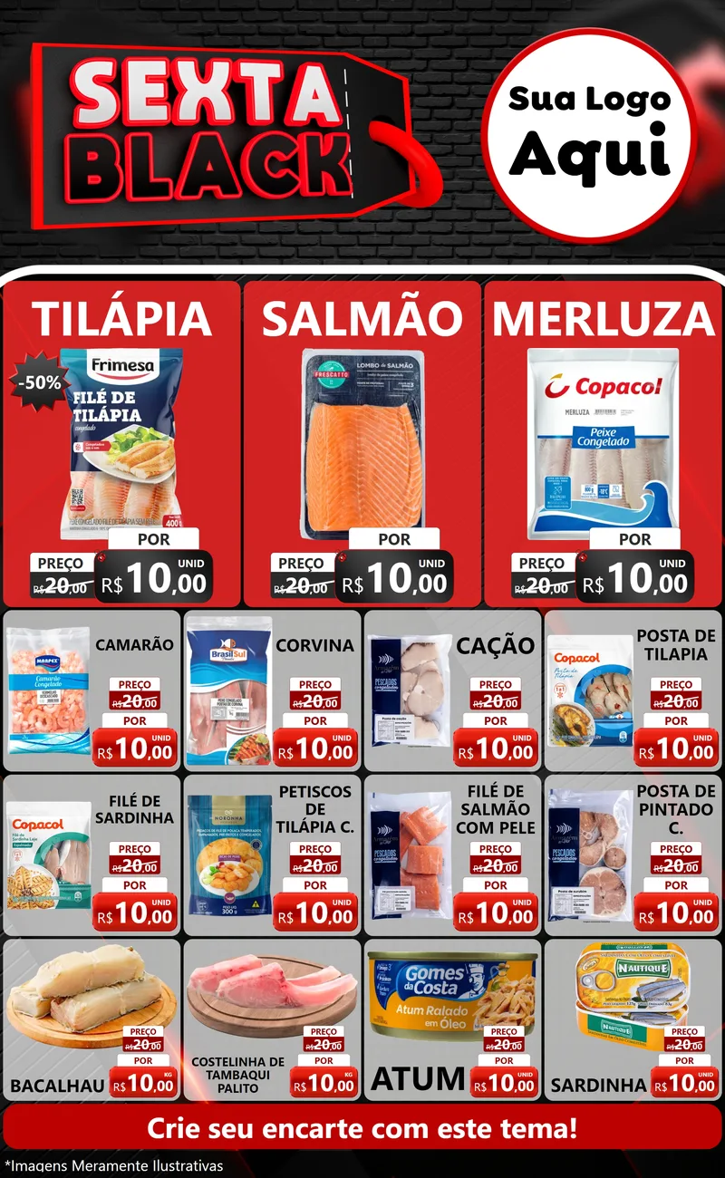 Modelo de Encarte para Encarte Grande com o tema Sexta Black para Peixaria