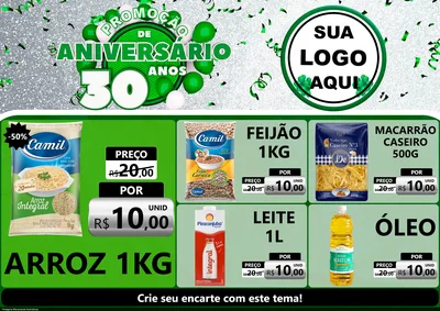 Modelo de Encarte para Encarte A4 Horizontal com o tema Promoção de Aniversário - 30 Anos para Supermercado
