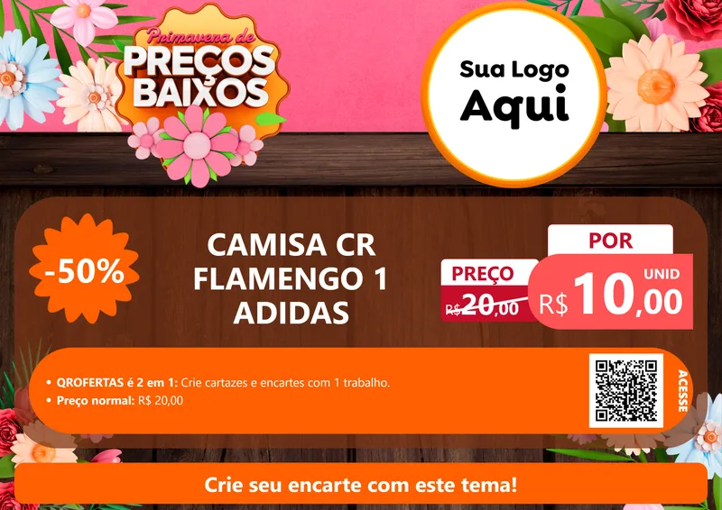 Modelo de Cartaz para Cartaz A4 Horizontal com o tema Primavera de Preços Baixos para Roupas e acessórios
