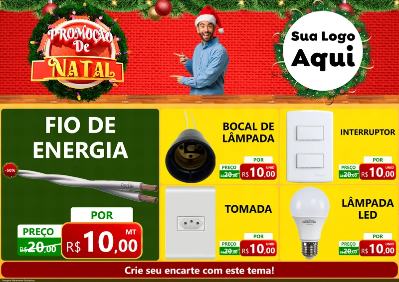 Modelo de Encarte para Encarte A4 Horizontal com o tema Promoção de Natal para Materiais Elétricos