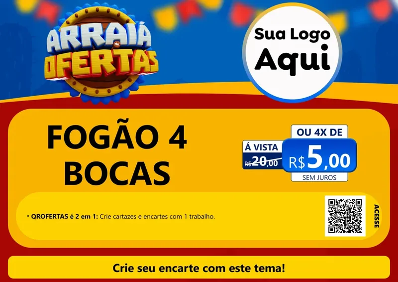 Modelo de Cartaz para Cartaz A4 Horizontal com o tema Arraiá de Ofertas - Junina para Móveis e Eletro