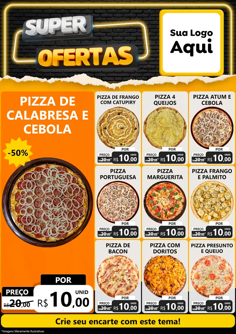Modelo de Encarte para Encarte A4 Vertical com o tema Super Ofertas para Pizzaria