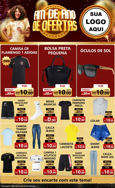 Modelo de Encarte para Encarte Grande com o tema Fim de Ano de Ofertas para Roupas e acessórios