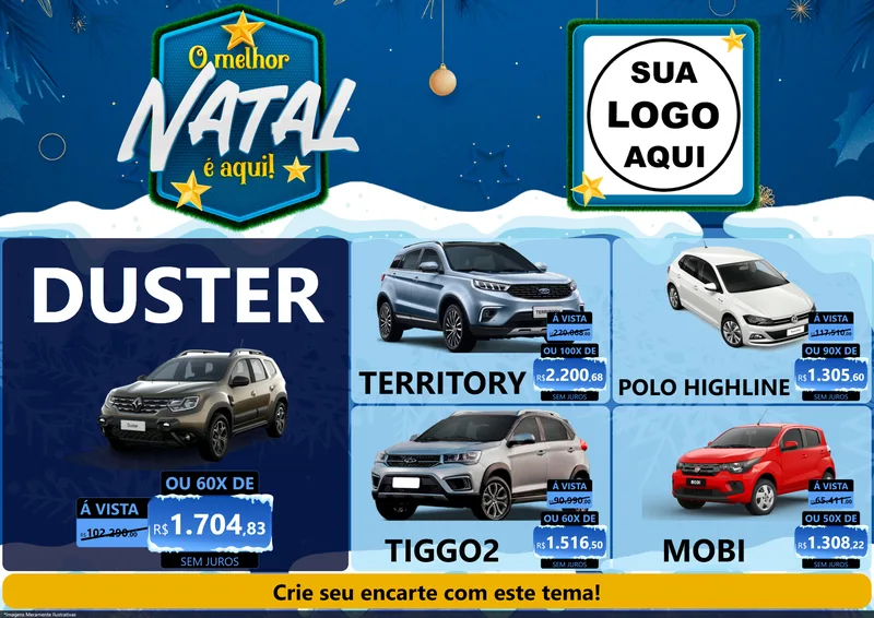 Modelo de Encarte para Encarte A4 Horizontal com o tema O Melhor Natal É Aqui! para Concessionaria de Carros