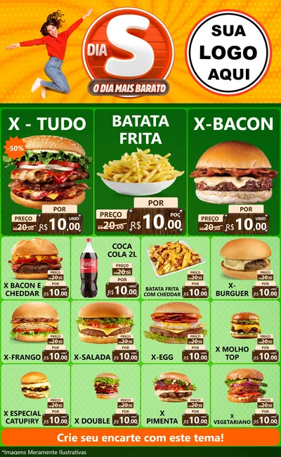 Modelo de Encarte para Encarte Grande com o tema Dia S - O Dia Mais Barato para Hamburgueria