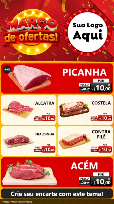 Modelo de TV para TV Vertical com o tema Março de Ofertas! para Açougue