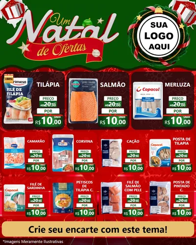 Modelo de Rede Social para Feed Instagram com o tema Um Natal de Ofertas para Peixaria
