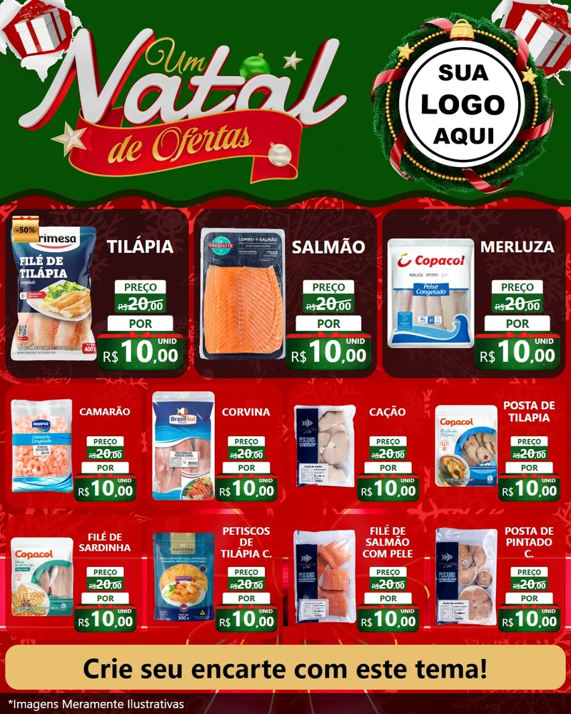 Modelo de Rede Social para Feed Instagram com o tema Um Natal de Ofertas para Peixaria