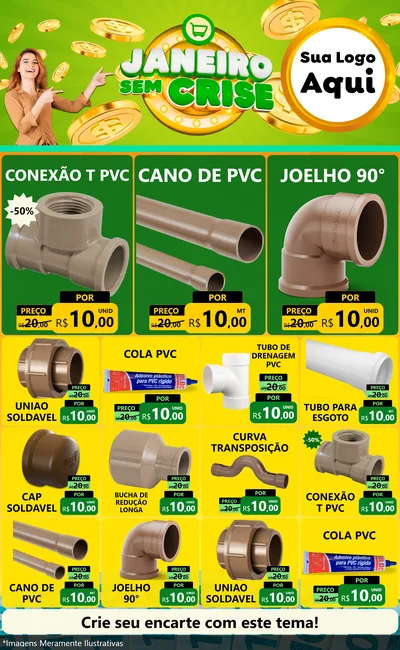 Modelo de Encarte para Encarte Grande com o tema Janeiro Sem Crise para Tubos e conexões