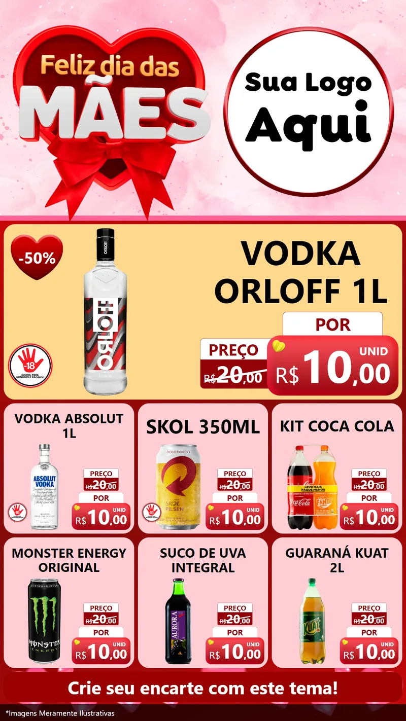 Modelo de Rede Social para Stories com o tema Feliz Dia Das Mães para Distribuidora de bebidas