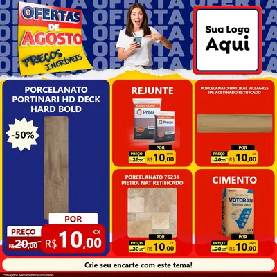 Modelo de Rede Social para Feed Facebook com o tema Ofertas de Agosto - Preços Incríveis para Pisos e revestimentos