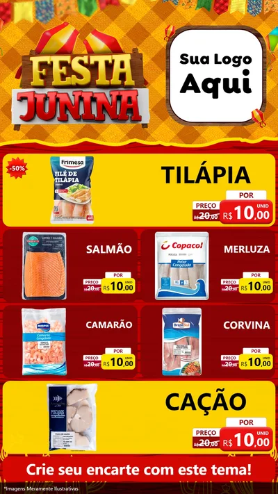 Modelo de TV para TV Vertical com o tema Festa Junina para Peixaria