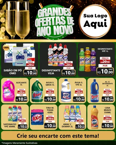 Modelo de Rede Social para Feed Instagram com o tema Grandes Ofertas de Ano Novo para Produtos de Limpeza