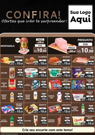 Modelo de Encarte para Encarte A4 Vertical com o tema Confira! Ofertas que irão te surpreender! para Frios e Laticínios