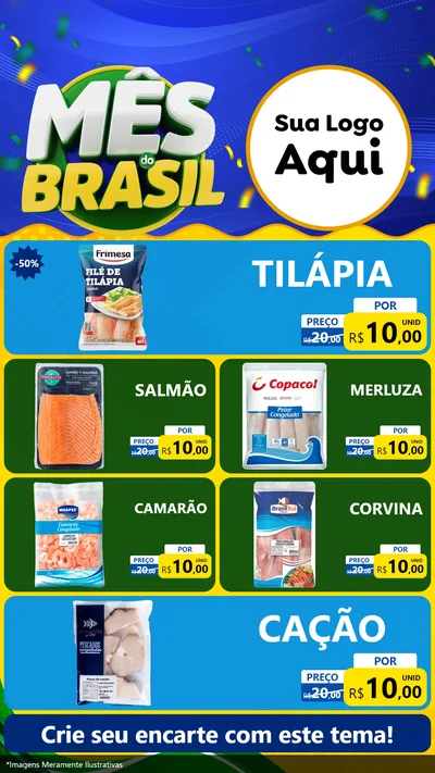 Modelo de TV para TV Vertical com o tema Mês do Brasil para Peixaria