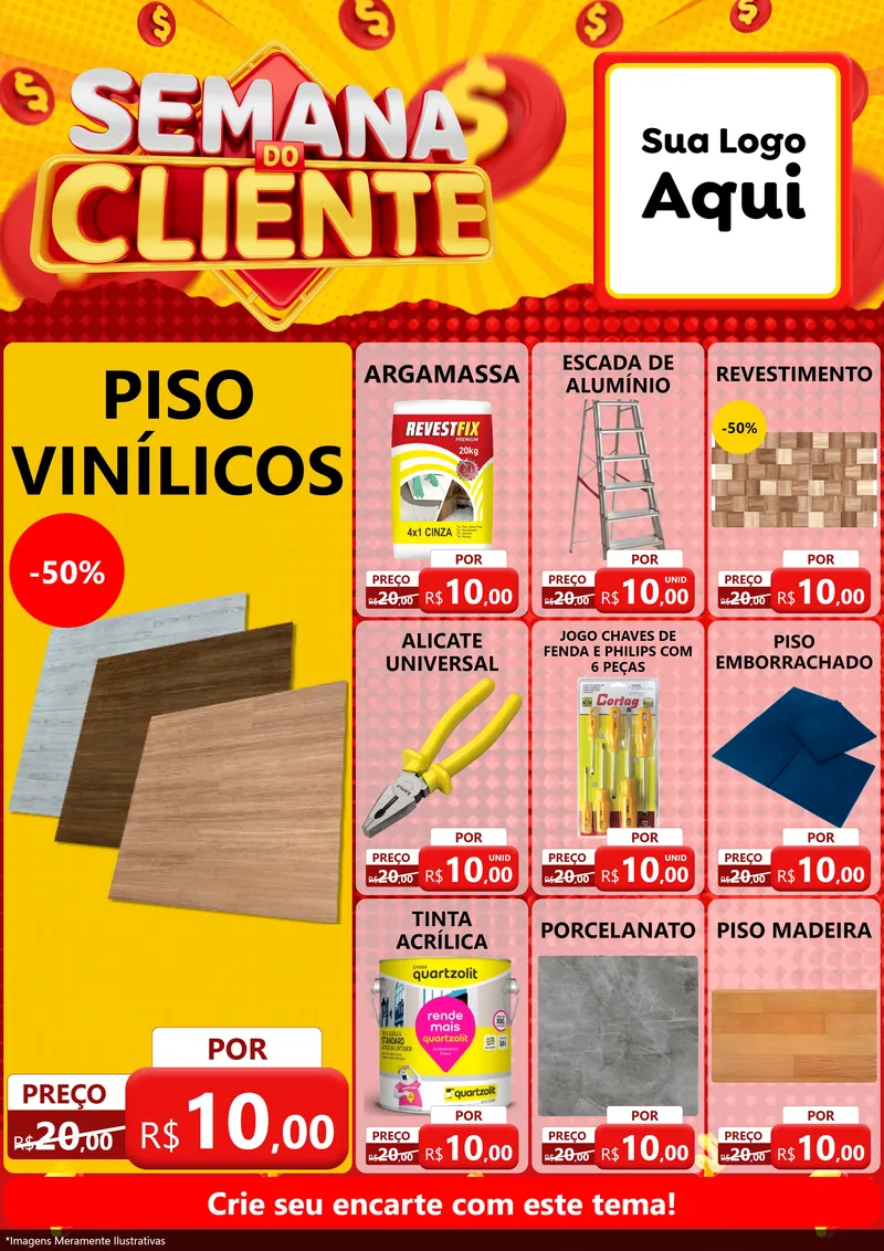 Modelo de Encarte para Encarte A4 Vertical com o tema Semana do Cliente para Material para Construção