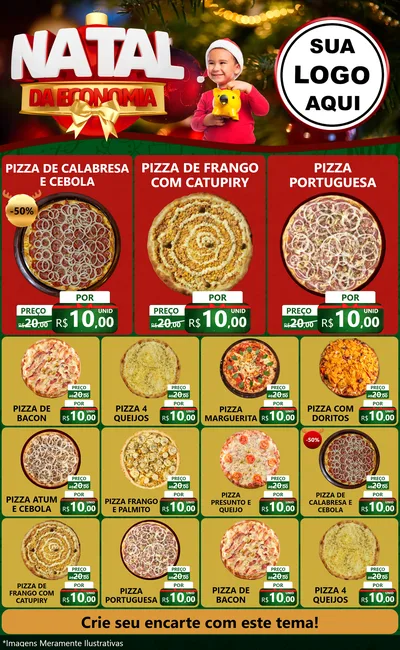 Modelo de Encarte para Encarte Grande com o tema Natal da Economia para Pizzaria
