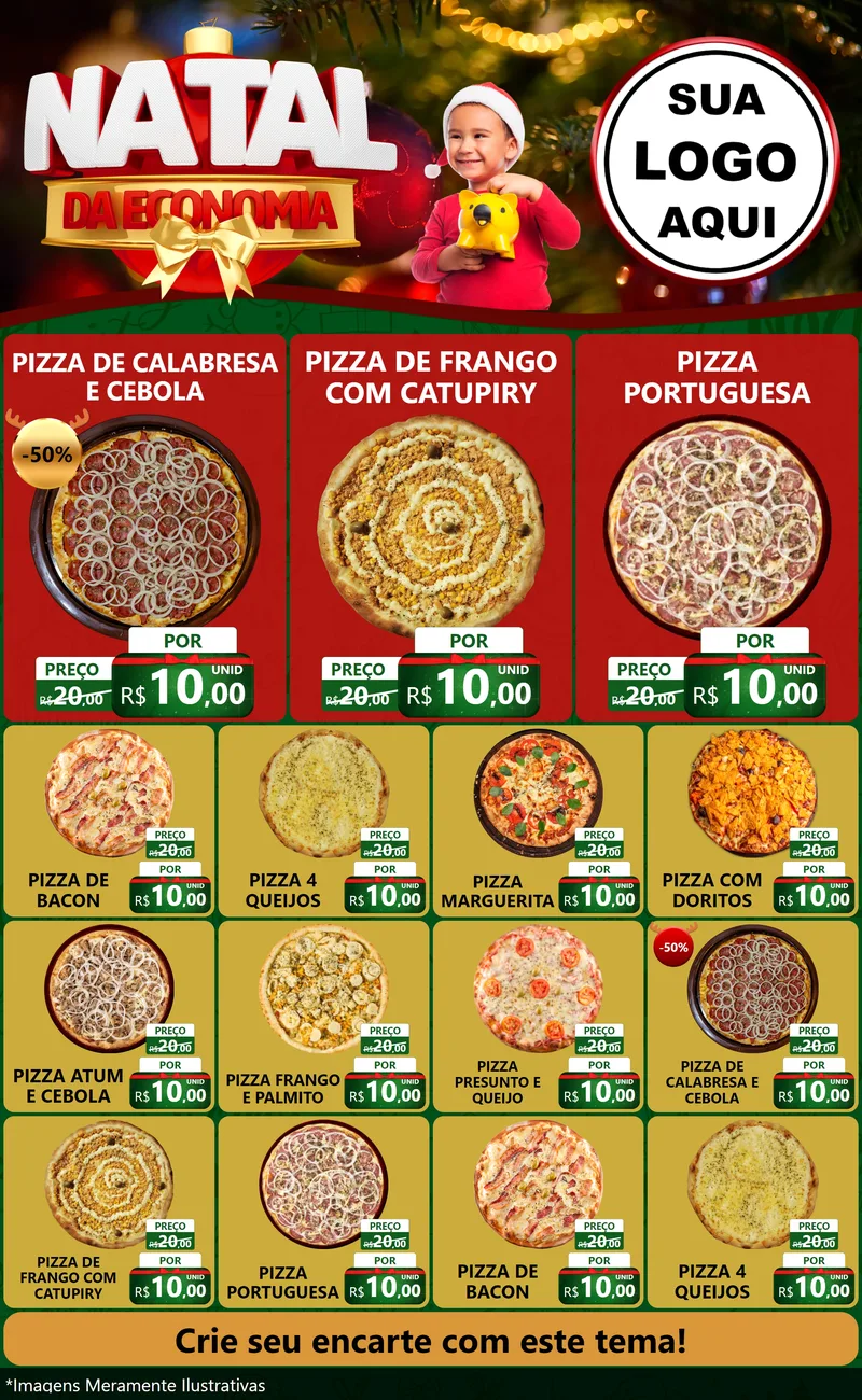 Modelo de Encarte para Encarte Grande com o tema Natal da Economia para Pizzaria