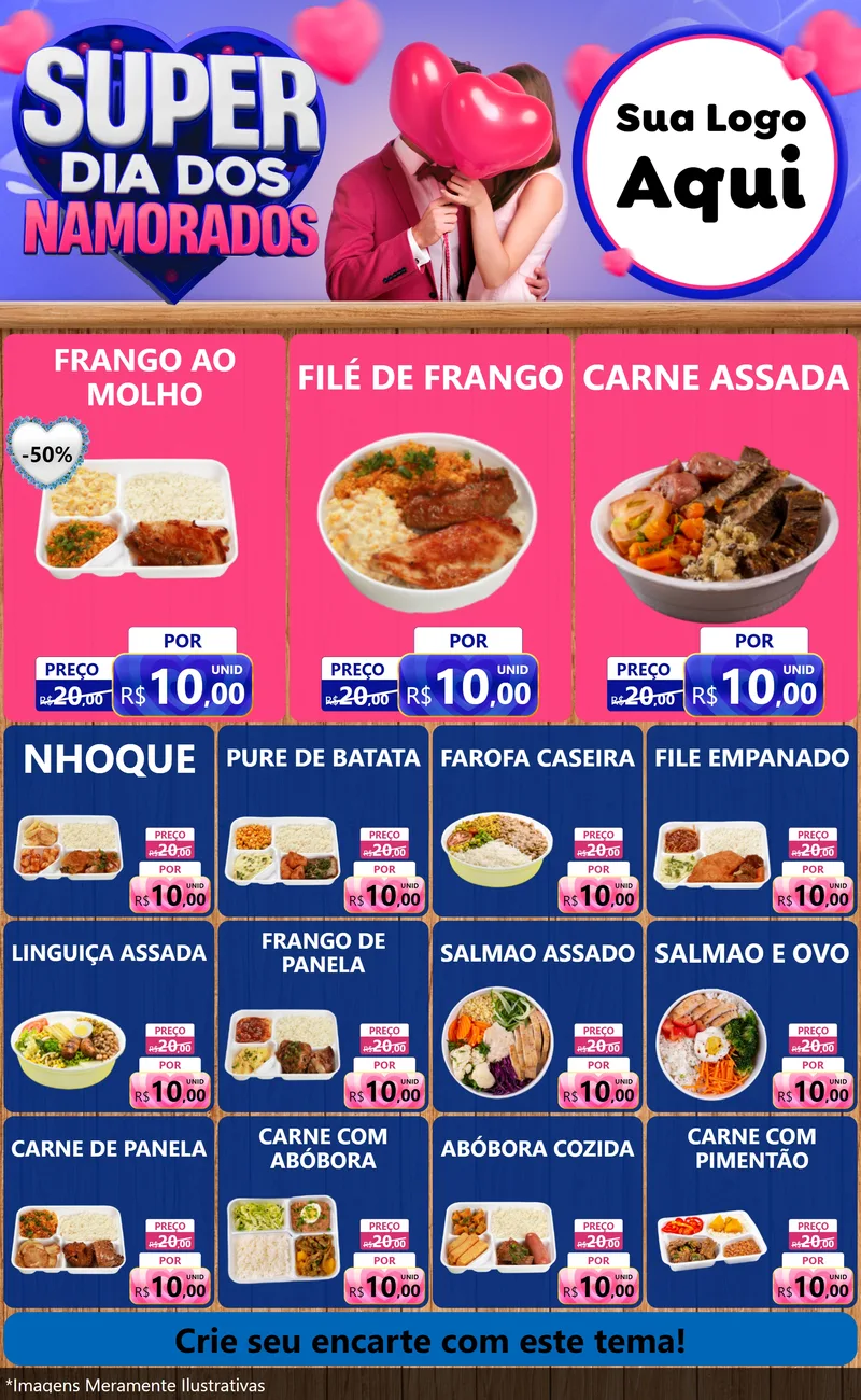 Modelo de Encarte para Encarte Grande com o tema Super Dia dos Namorados para Restaurante